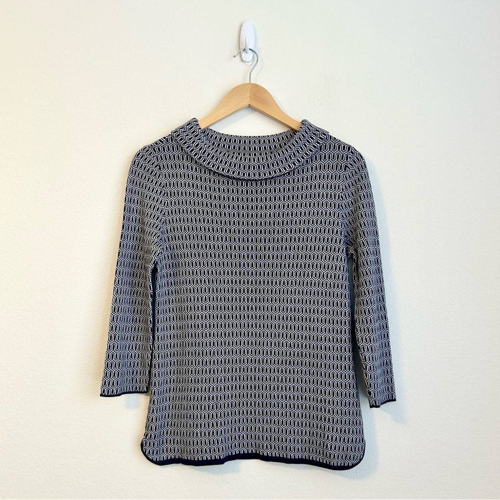 NWT Talbots Geometric Patterned Pullover Sweater 3/4 Sleeve Knit Navy Blue, SP